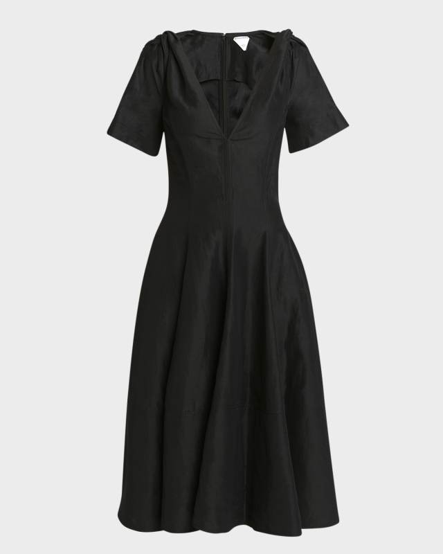 Fluid Linen Midi Dress with Twist Detail