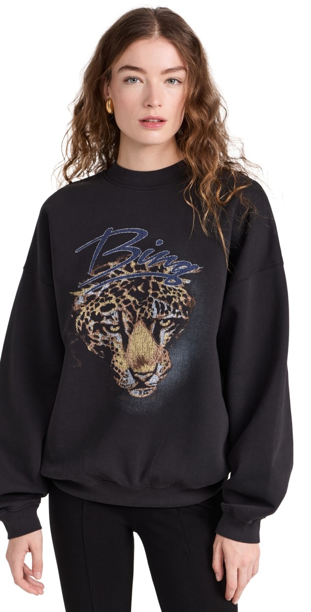 ANINE BING Harvey Crew Leopardweatshirt Vintage Black