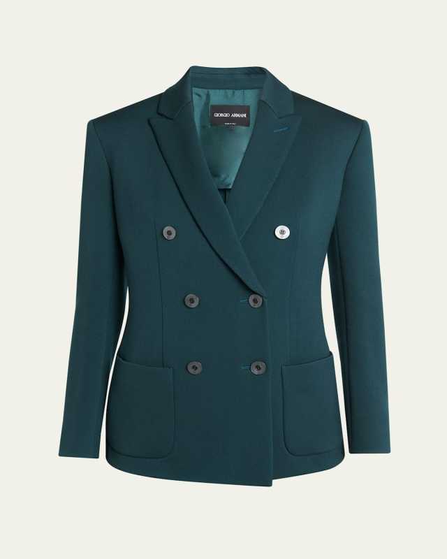 Double-Breasted Stretch Wool Blazer Jacket