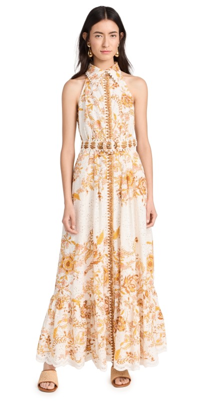 Hemant and Nandita Long Dress With Buckle Belt Off White