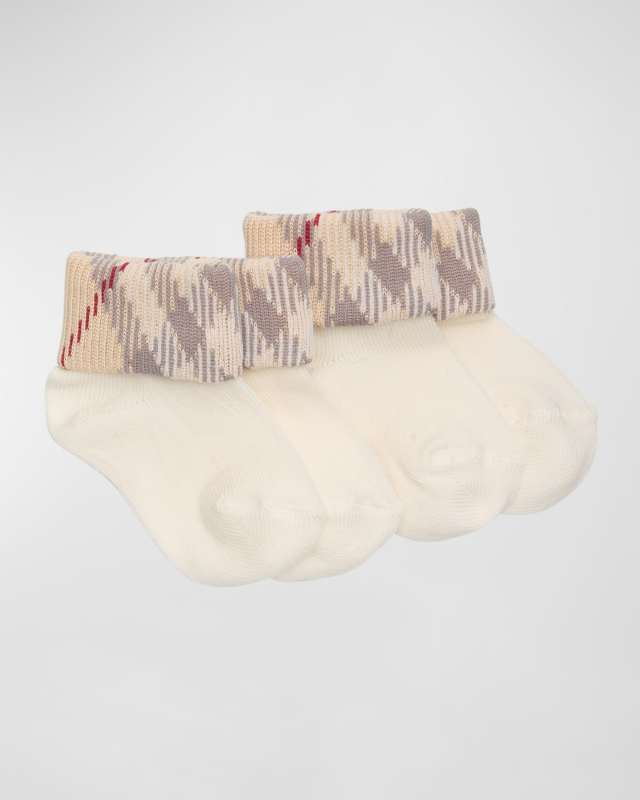 Kid's 2-Pack Check-Print Socks, Size Newbor