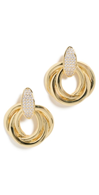 By Adina Eden Pave Dangling Twisted Knot Stud Earrings Gold