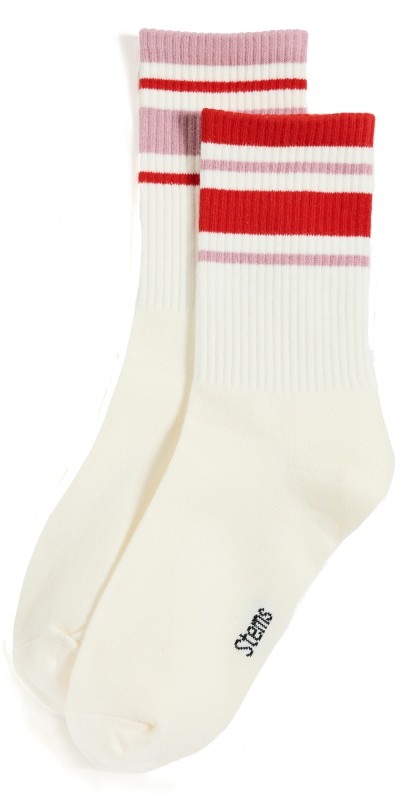 Stems Mix Matched Striped Socks Ivory & Hot Pink