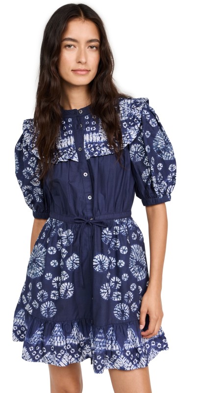 Sea Yana Tie Dye Puff Sleeve Dress Navy