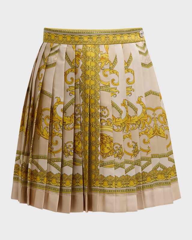 Baroque Coupe De Deaux Pleated Silk Twill Mini Skirt