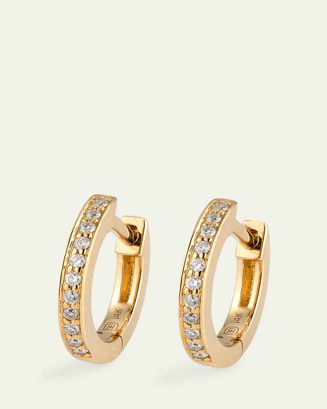 14K Yellow Gold 7.5mm Pave Huggie Earrings with Diamonds