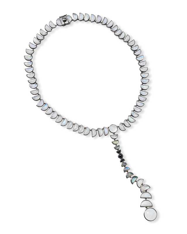 Metronome Lariat Necklace in Rainbow Moonstone