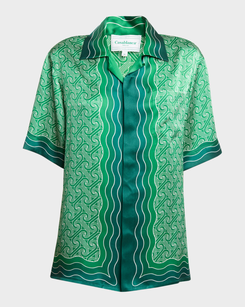 Swirl-Print Cuban Collared Shirt