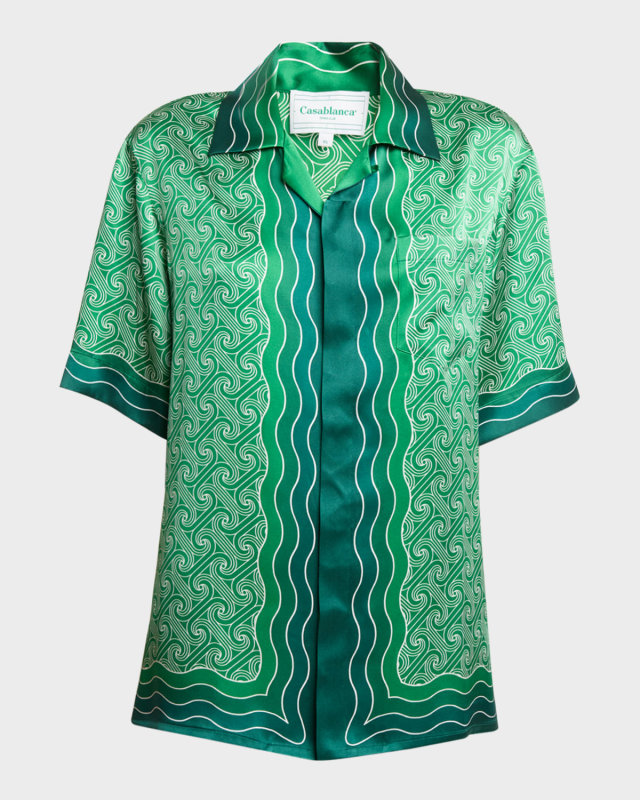 Swirl-Print Cuban Collared Shirt