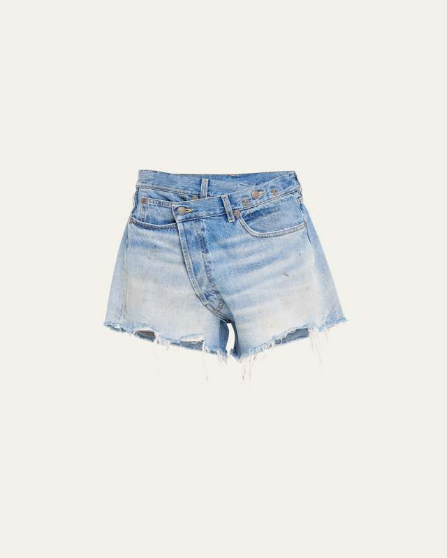 Crossover Distressed Denim Shorts