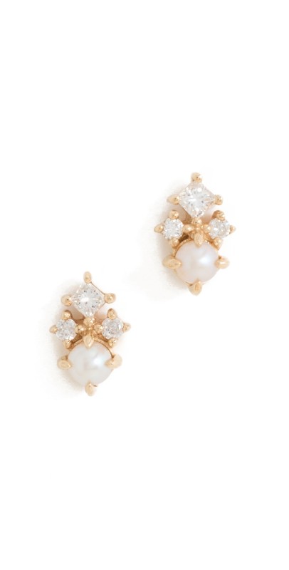 Mateo 14k The Little Things Tri Diamond and Pearl Studs Gold