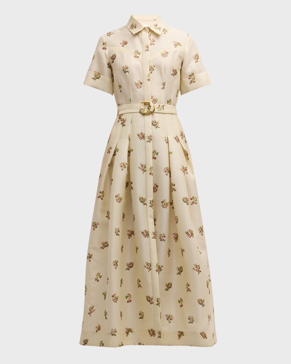 Leighton Floral Short-Sleeve Belted Maxi Western Shirtdress
