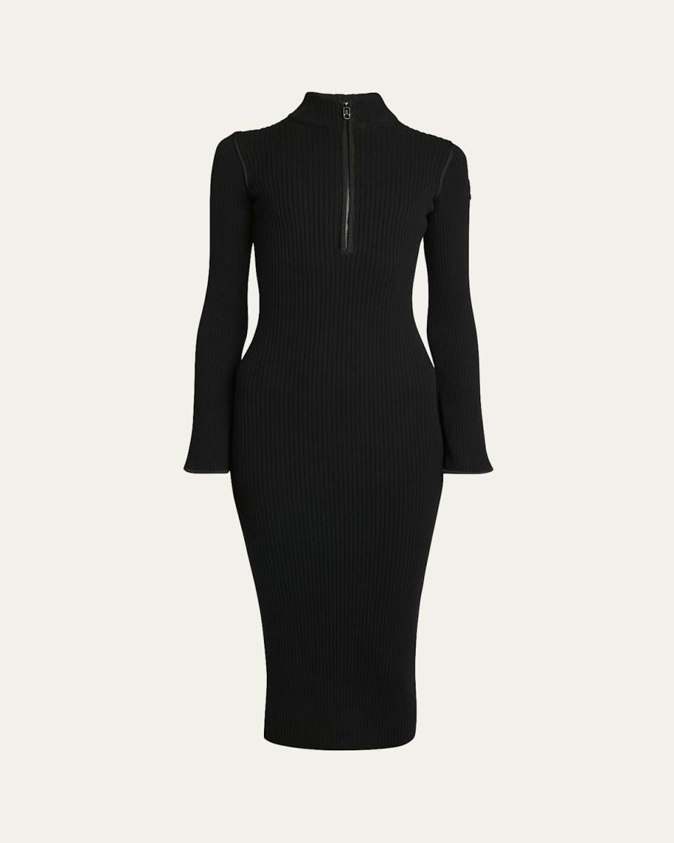 Ribbed Knit Long-Sleeve Sweater Dress