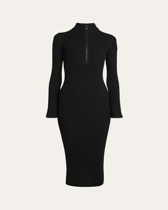 Ribbed Knit Long-Sleeve Sweater Dress