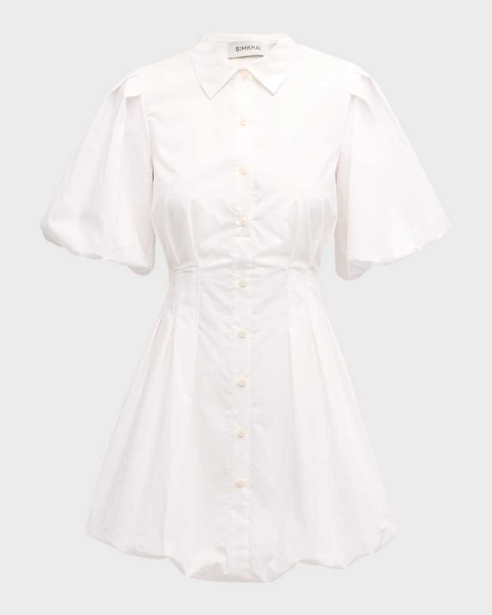 Cleo Polin Balloon-Sleeve Pleated Mini Dress