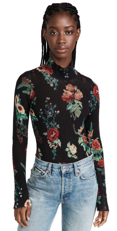 R13 Useless Treasures Cashmere Turtleneck Black Useless Treasures Print