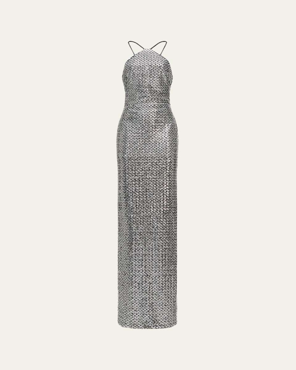 Yeva Crystal Sequin Column Gown