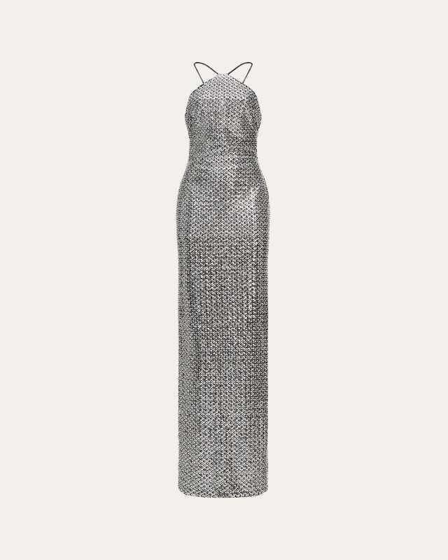Yeva Crystal Sequin Column Gown