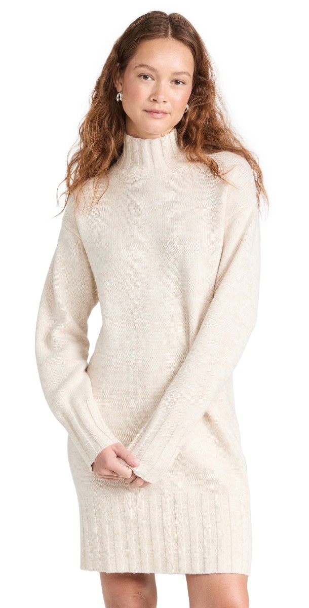 Naadam Marled Cashmere Turtleneck Tunic Dress Oatmeal