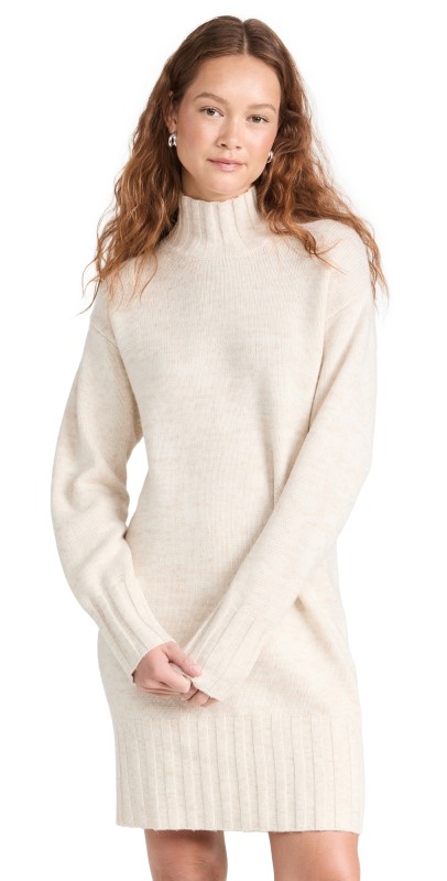 Naadam Marled Cashmere Turtleneck Tunic Dress Oatmeal
