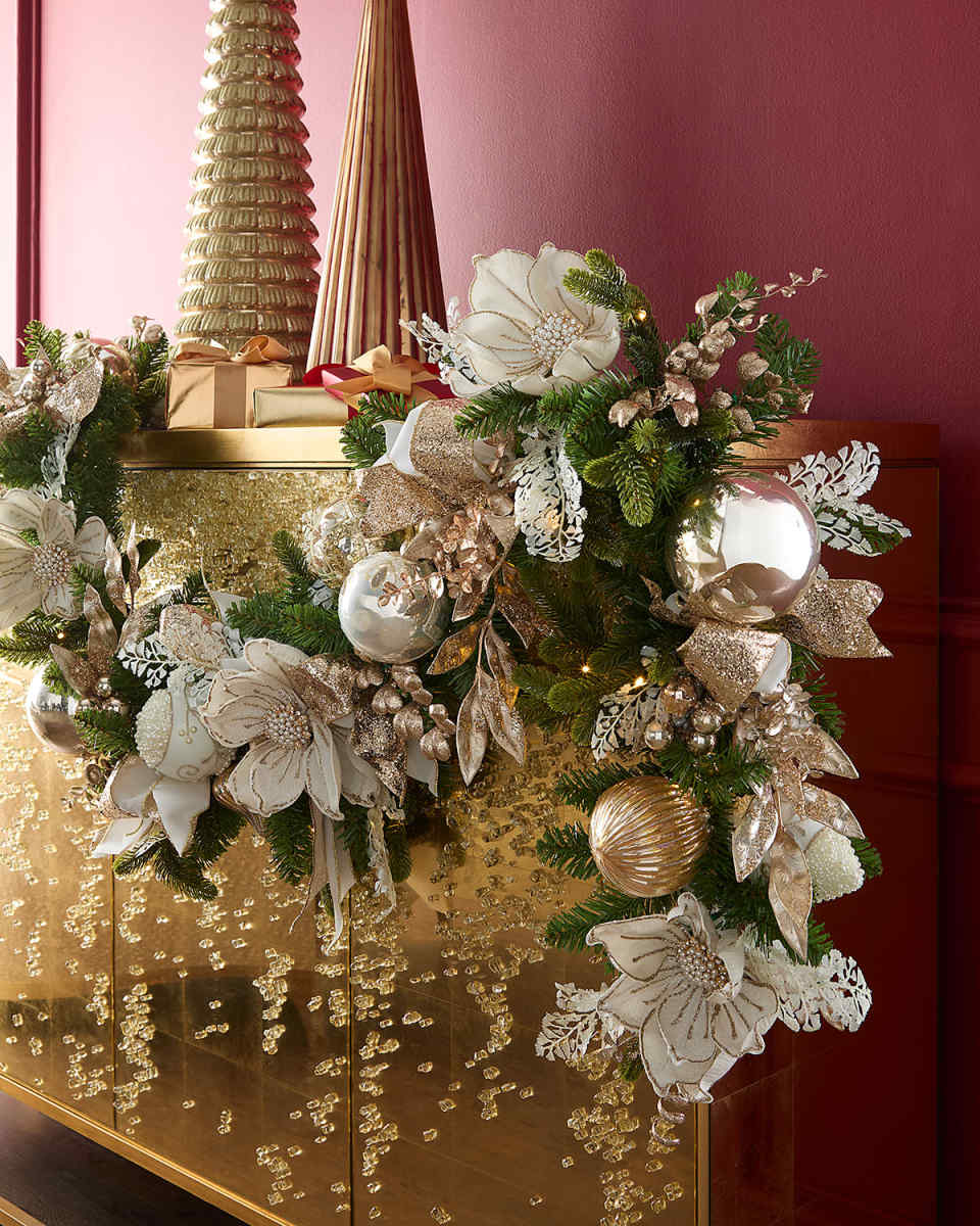 81" Lighted Gold and White Christmas Garland