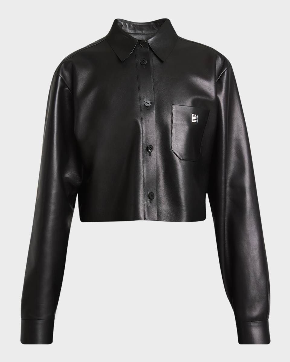 Leather Button-Down Crop Shirt