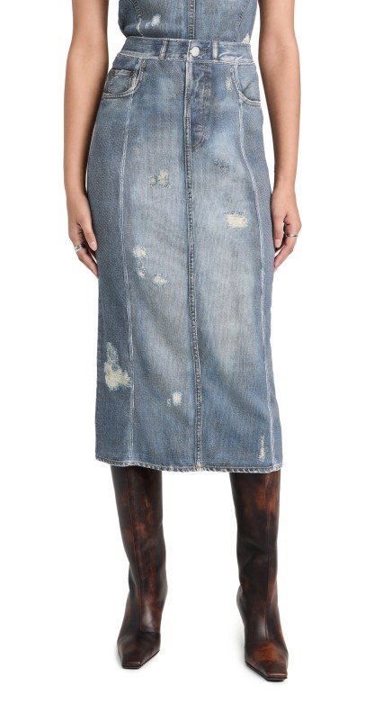 Acne Studios Etty Denim Trompe L'oeil Midi Skirt Denim Blue