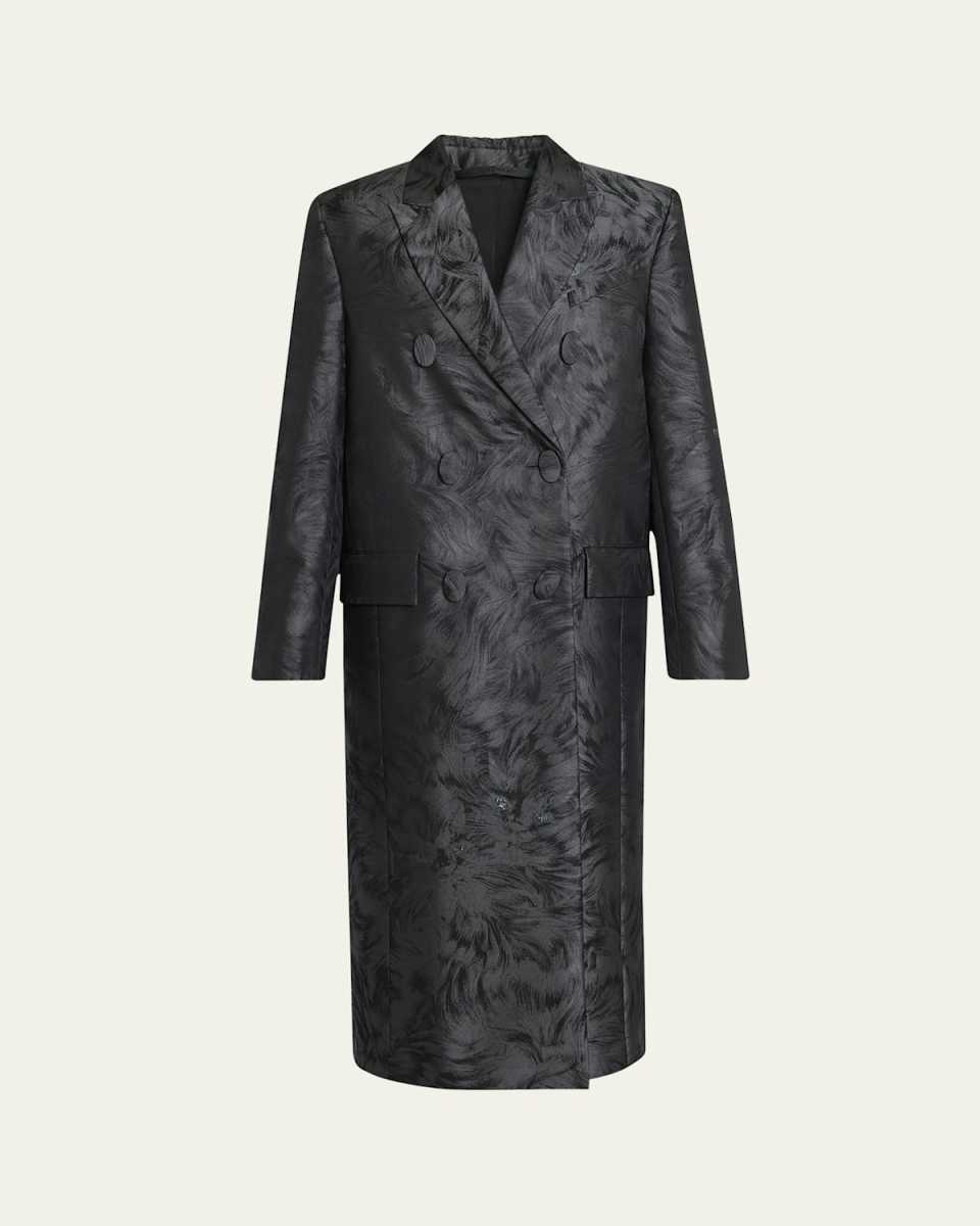 Cats Jacquard Double Breasted Coat