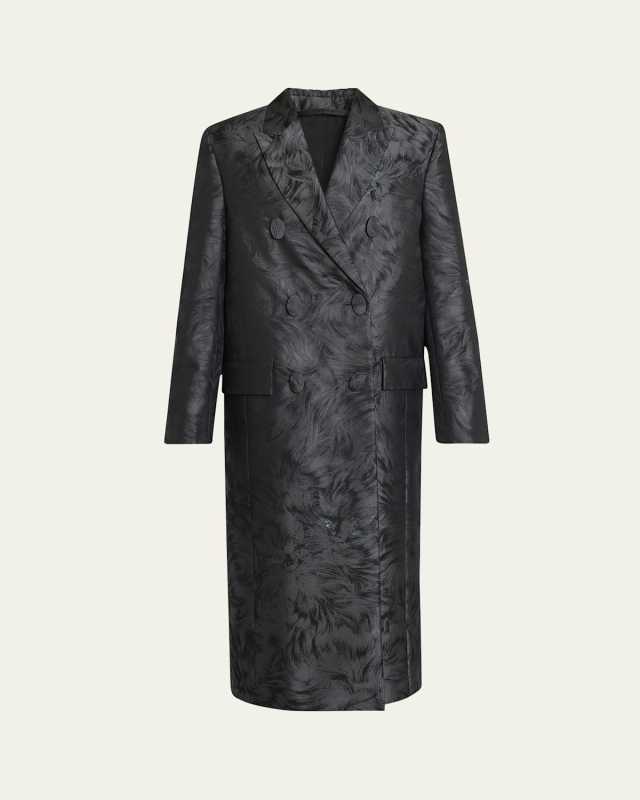 Cats Jacquard Double Breasted Coat