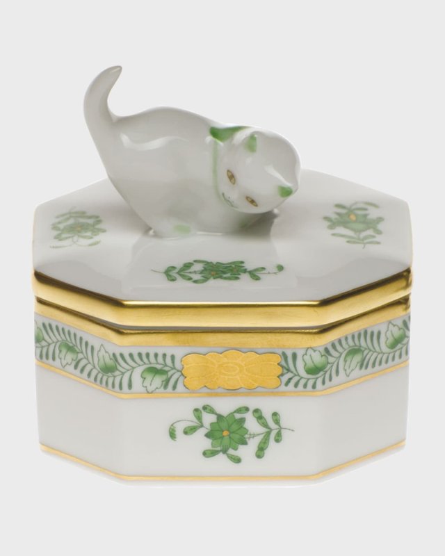 Chinese Bouquet Green Small Octagonal Cat Box