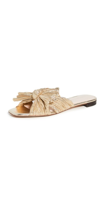 Loeffler Randall Daphne Pleated Bow Slides Gold