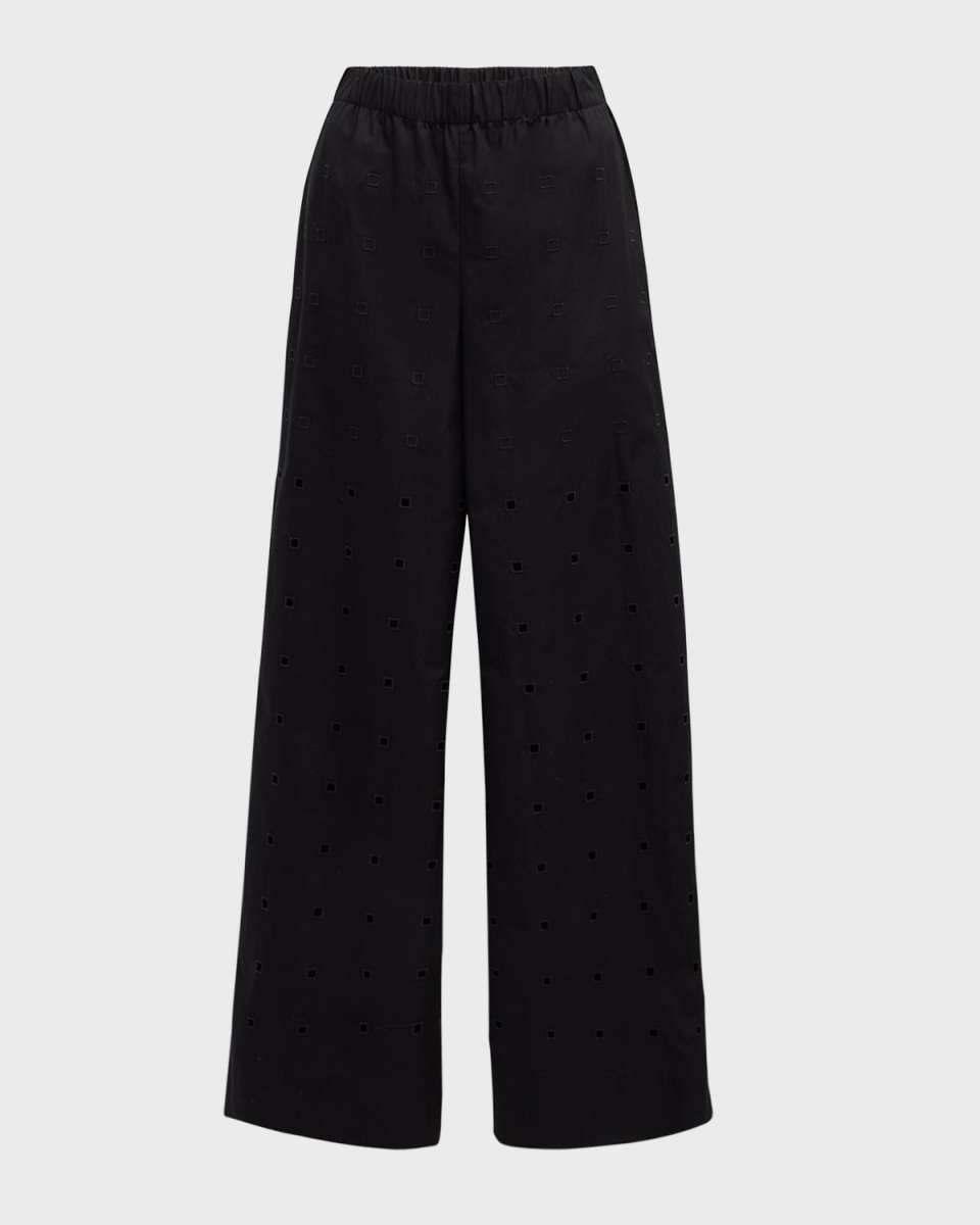 Wide-Leg Eyelet Organic Cotton Poplin Pants