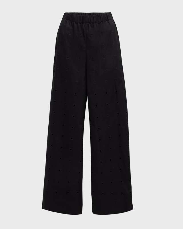 Wide-Leg Eyelet Organic Cotton Poplin Pants