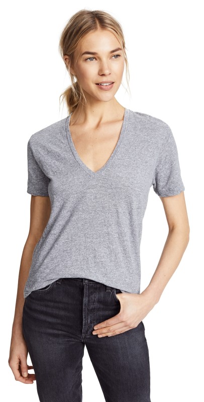 MONROW Oversized V Neck Tee Granite