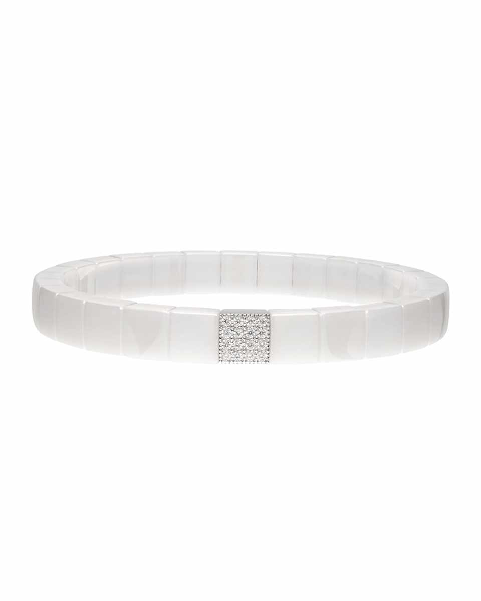 SCACCO White Ceramic Diamond 1-Bead Stretch Bracelet