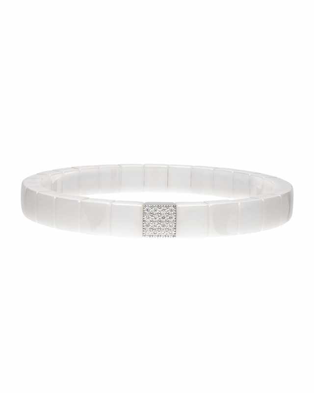 SCACCO White Ceramic Diamond 1-Bead Stretch Bracelet