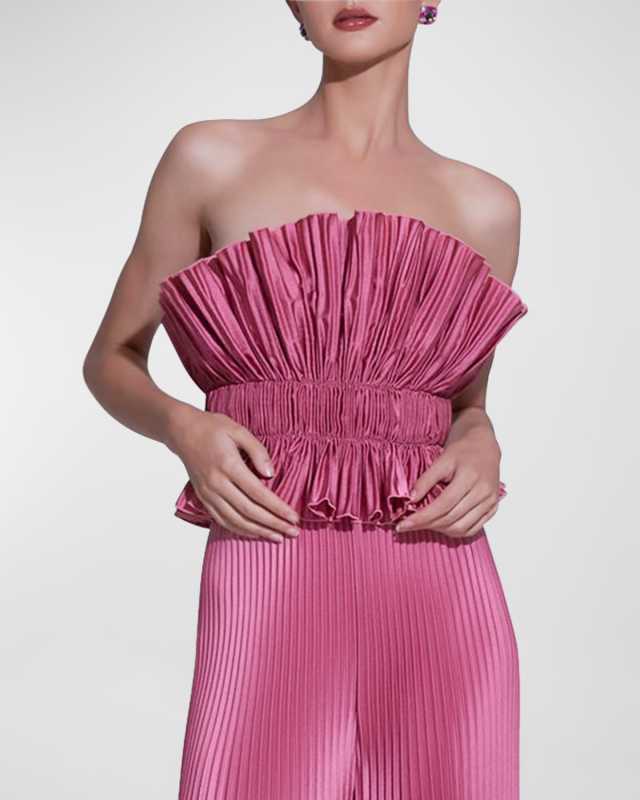 Masquerade Strapless Pleated Satin Top