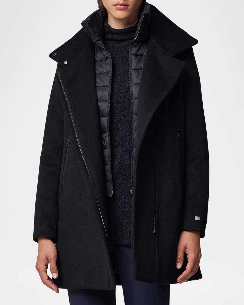 Abbi Mixed-Media Wool Coat