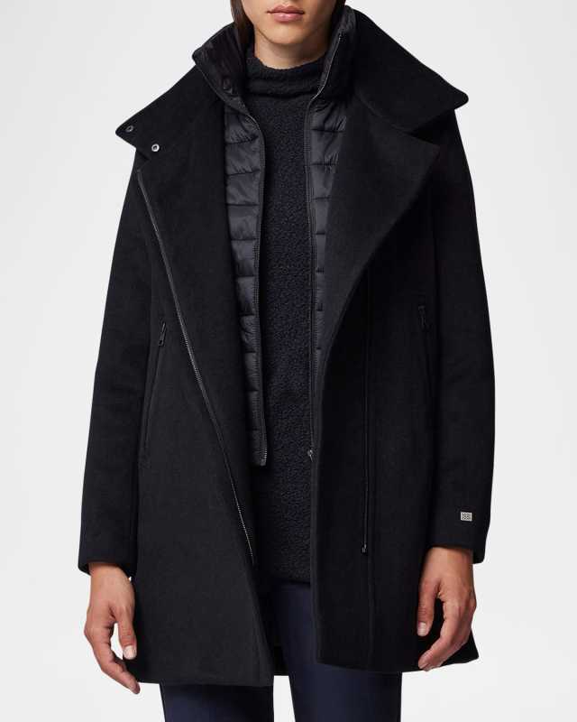 Abbi Mixed-Media Wool Coat