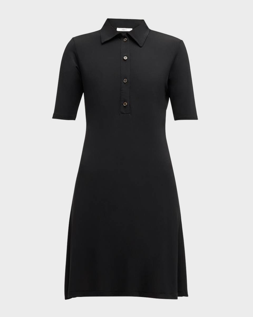Elbow-Sleeve Mini Polo Dress