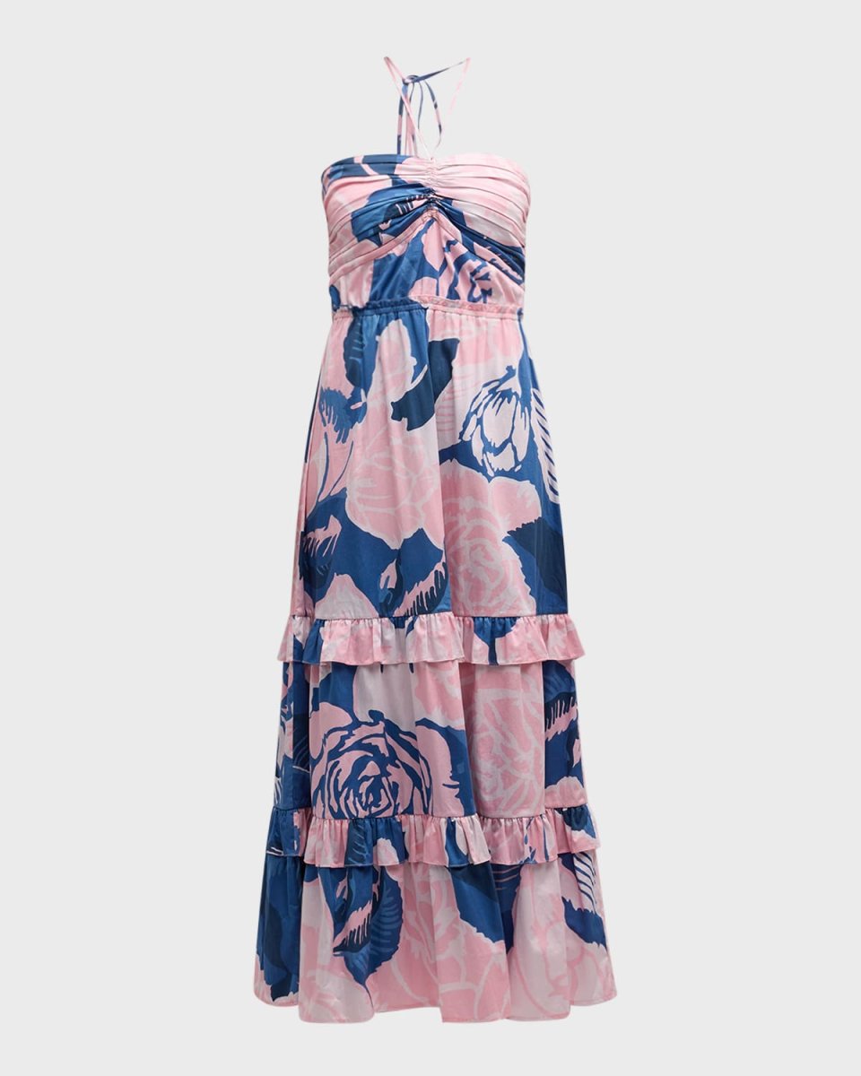 June Floral-Print Ruffle Halter Maxi Dress