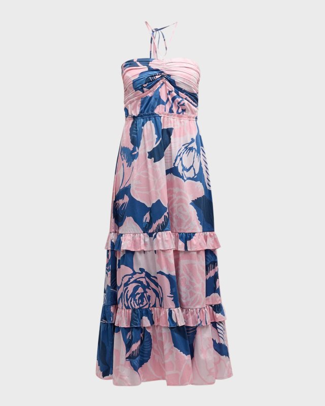 June Floral-Print Ruffle Halter Maxi Dress