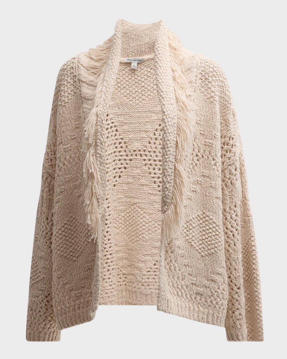Fringe-Trim Diamond Knit Jacket