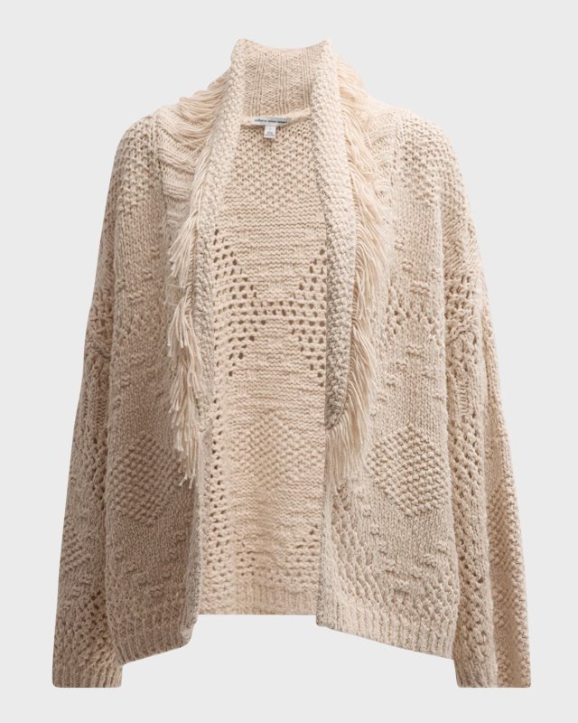 Fringe-Trim Diamond Knit Jacket