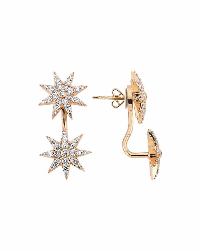 Venus Star 14k Diamond Curved Drop Earrings