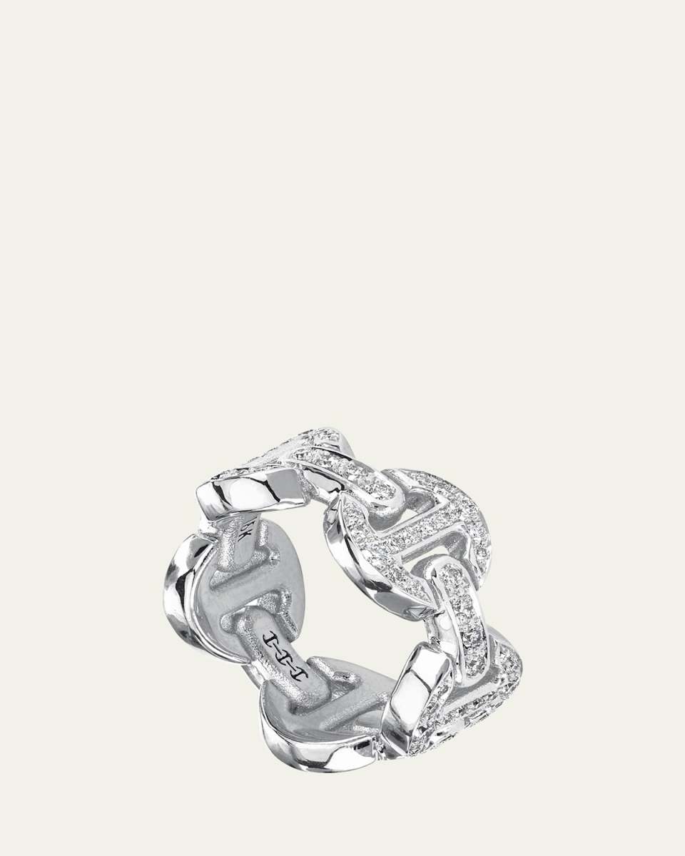 Dame Classic Tri Link Pavé Ring in 18K White Gold