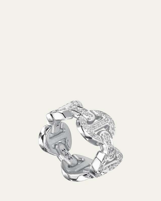 Dame Classic Tri Link Pavé Ring in 18K White Gold