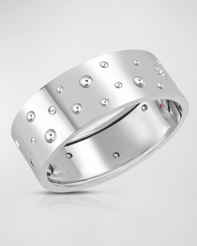Pois Moi Luna 18K White Gold Diamond Wide Bangle