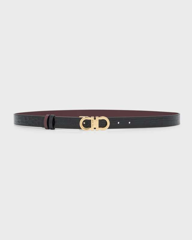 Gancini Croc-Embossed Leather Belt