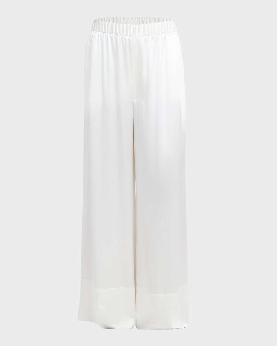 Kay Mid-Rise Wide-Leg Silk Pull-On Pants